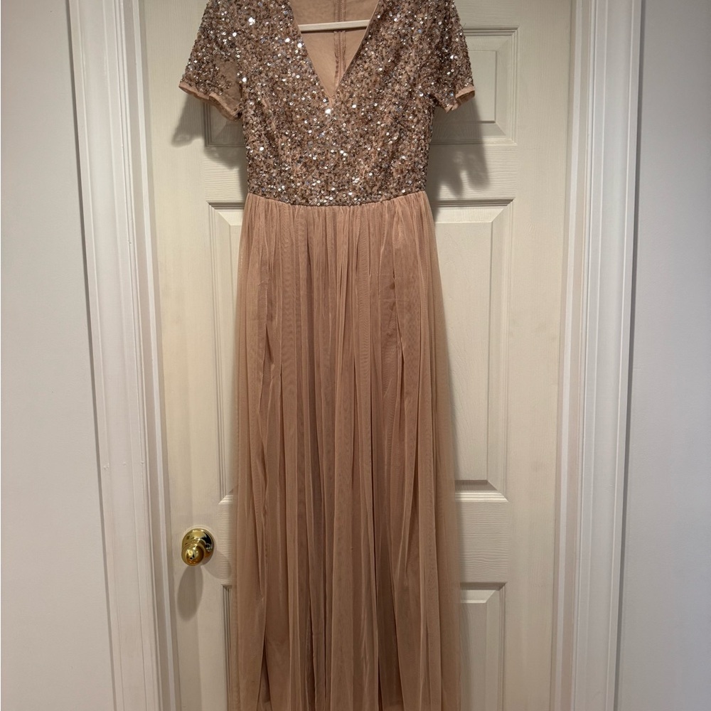 Maya Gold and Cream Embellished Tiered Gown